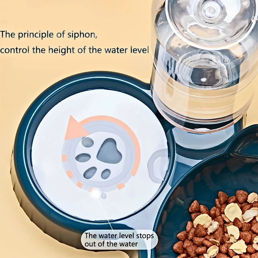 3-in-1 Pet Feeding Bowl with Gravity Water Bottle, Tilted Cat Food & Water Dish with Neck-Friendly Design - Bond Well Supplies