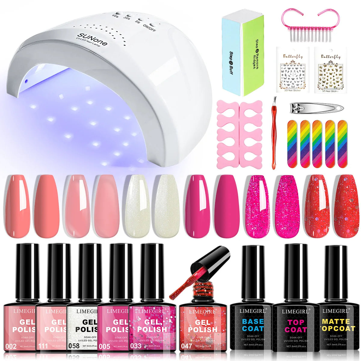 LIMEGIRL UV LED Gel Nail Kit, Semi-Permanent Gel Varnish with Nail Lamp & Professional Manicure Tools - Bond Well Supplies