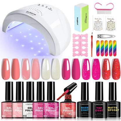 LIMEGIRL UV LED Gel Nail Kit, Semi-Permanent Gel Varnish with Nail Lamp & Professional Manicure Tools - Bond Well Supplies