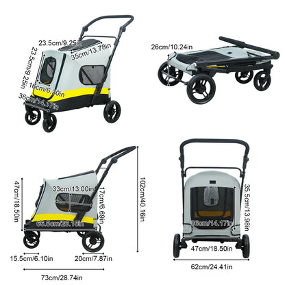 Foldable Dog Stroller for Small to Large Dogs, 4-Wheel Pet Jogging Carriage with Breathable Visible Mesh