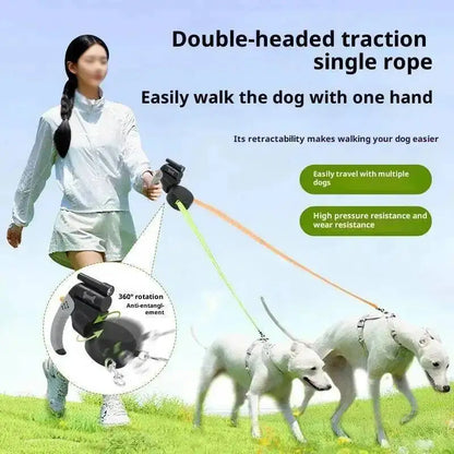 Retractable Double Dog Leash with LED Flashlight, 3M Dual Lead