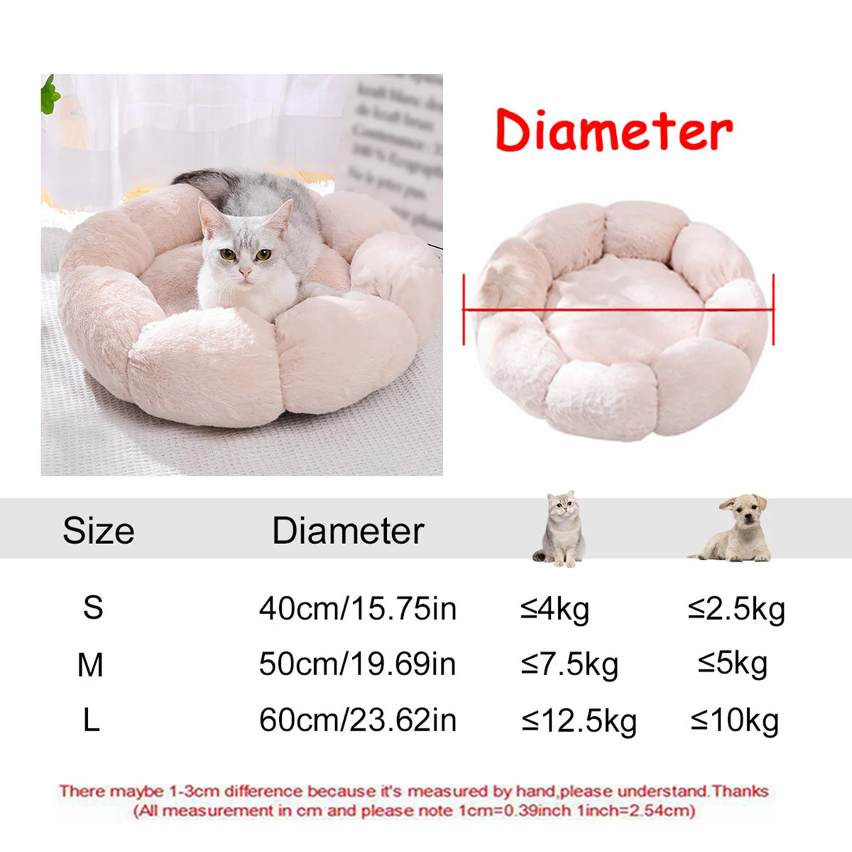 Super Soft Round Dog Bed, Warm Plush Pet House for Medium & Large Dogs, 6 Sizes