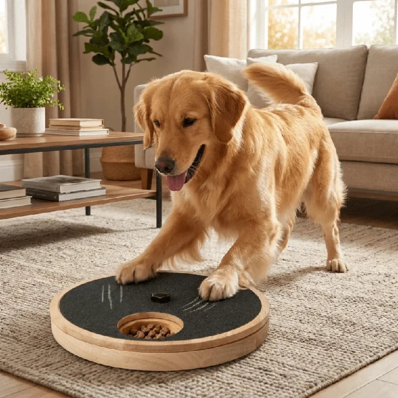 Dog Nail File Toy, Rotating Scratch Board with Treat Box, Non-Slip Solid Wood Design - Bond Well Supplies