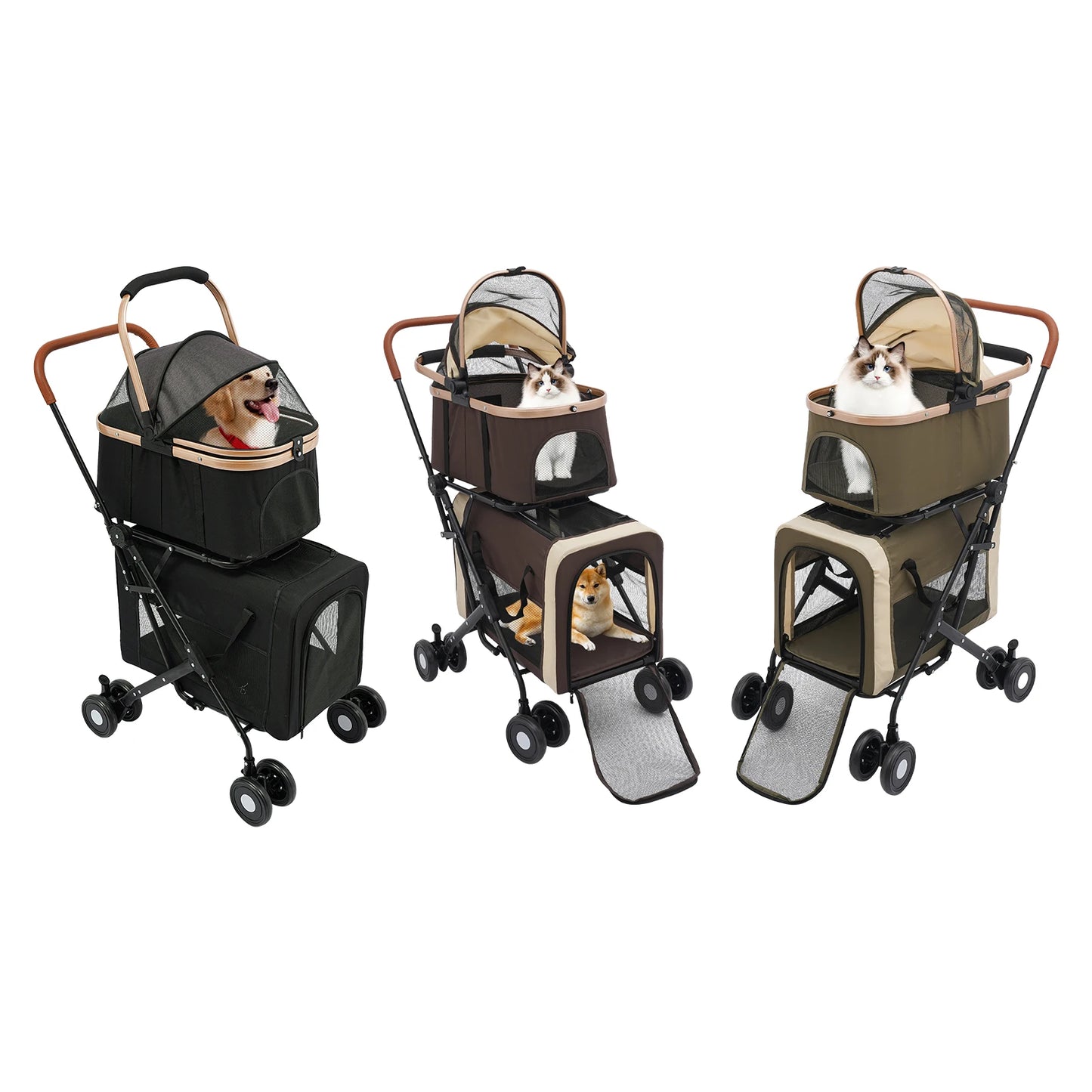 3-in-1 Multifunctional Pet Stroller with 2 Removable Pet Carriers for Small and Medium Dogs