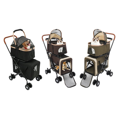 3-in-1 Multifunctional Pet Stroller with 2 Removable Pet Carriers for Small and Medium Dogs