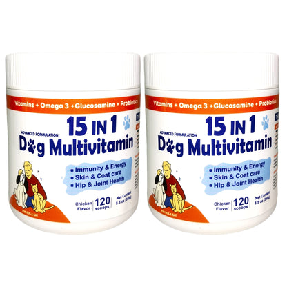 Dog Daily Health Supplement Powder, 15-in-1 Chicken Flavor Formula, 120 Scoops for Overall Wellness - Bond Well Supplies