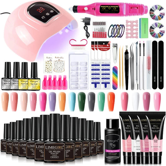LIMEGIRL Nail Gel Polish Kit, 54W UV LED Lamp & Electric Nail Drill with 18/12/7 Colors - Bond Well Supplies