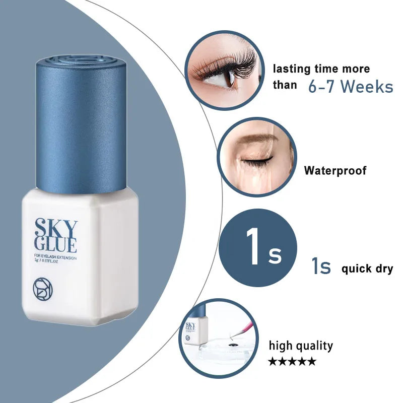 SKY Eyelash Extension Adhesive, 10 Bottles x 5ml, Black Lash Glue for Professional Makeup - Bond Well Supplies