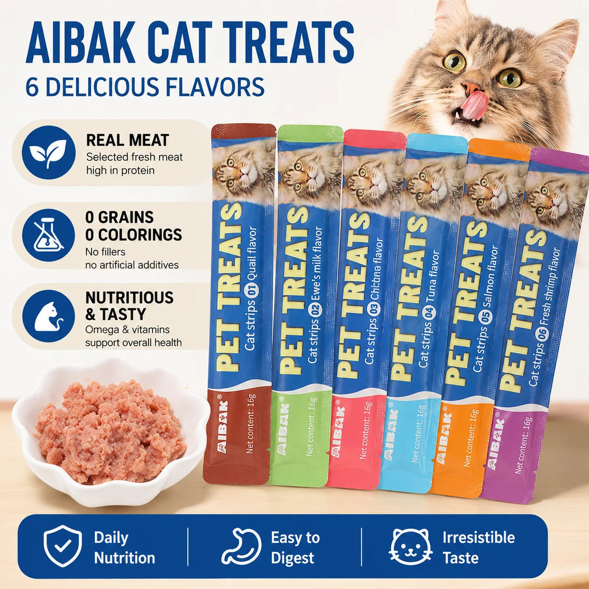 Premium Cat Treat Sticks, Soft Lickable Wet Food Snacks for Adult Cats & Kittens, Multi-Flavor - Bond Well Supplies