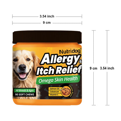NUTRIDOG Dog Allergy & Itch Relief Chews, Skin and Immune Support Supplement, 90 Count