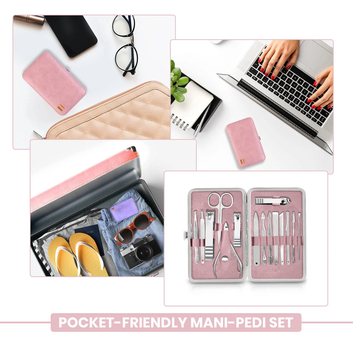 Professional Manicure & Pedicure Set, 15-Piece Nail Clippers & Nail Care Tools with Travel Case, Purple - Bond Well Supplies