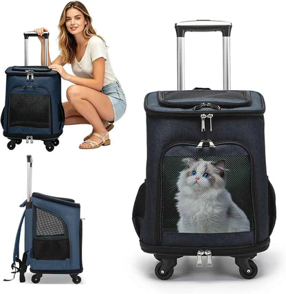 Airline-Approved Pet Carrier Backpack, 3-in-1 Rolling Design with Removable Pad for Cats & Small Dogs