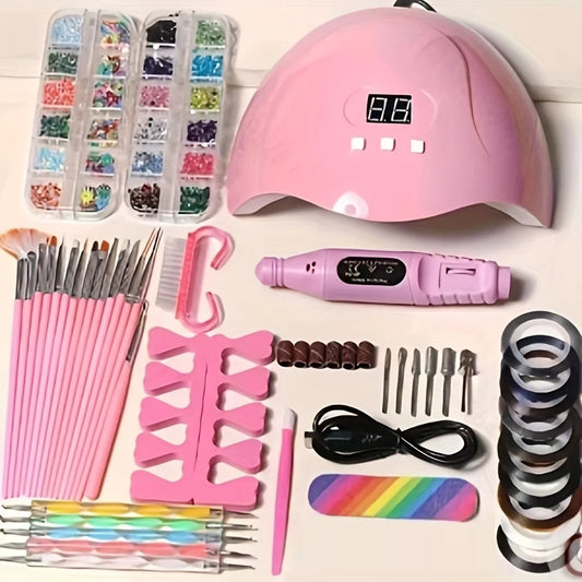 Professional Nail Care Kit, Manicure Lamp, Nail Polisher, Cuticle Pusher & Dead Skin Removal Tools - Bond Well Supplies