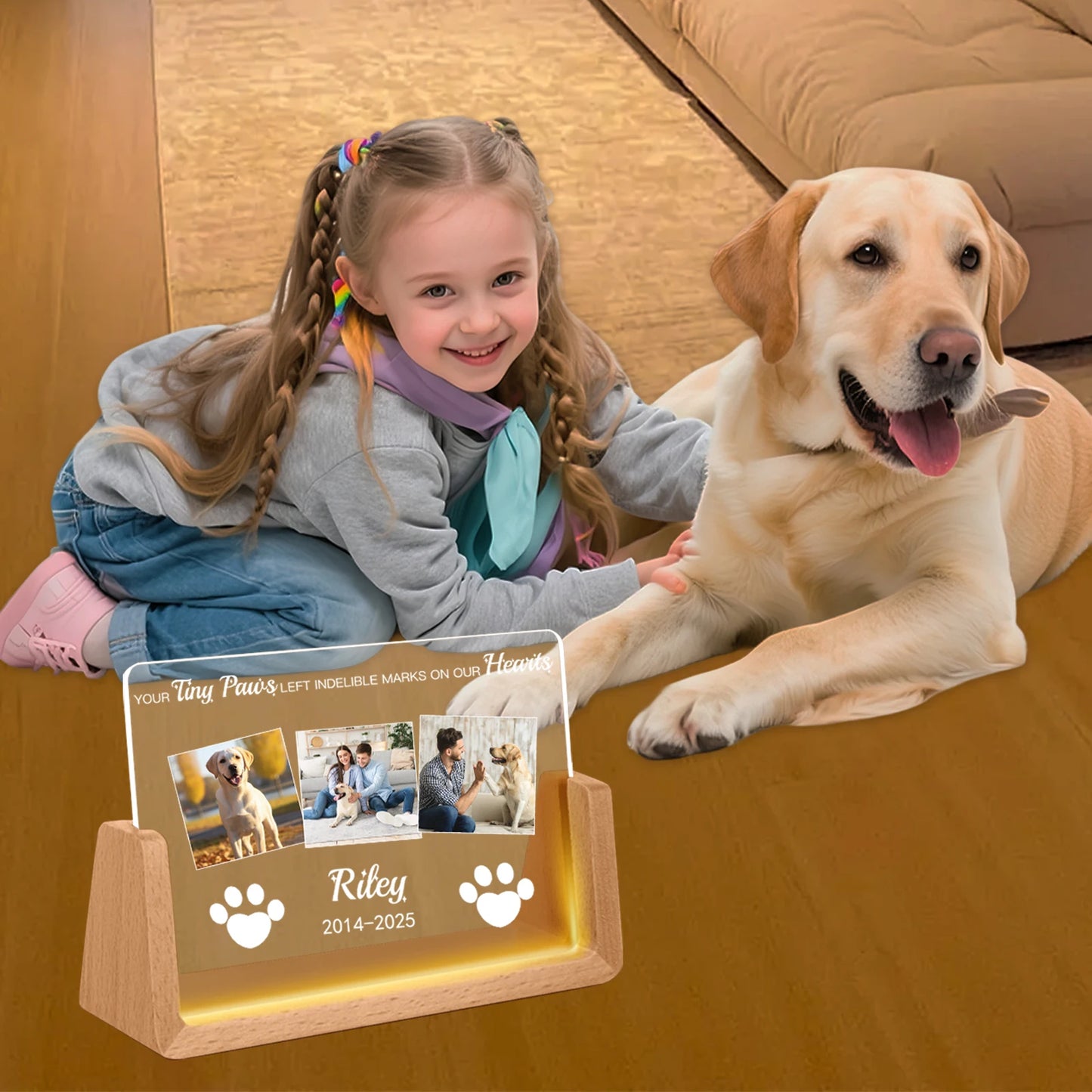 Personalized Pet Night Light, Custom Dog and Cat Photo LED Acrylic Memorial Plaque