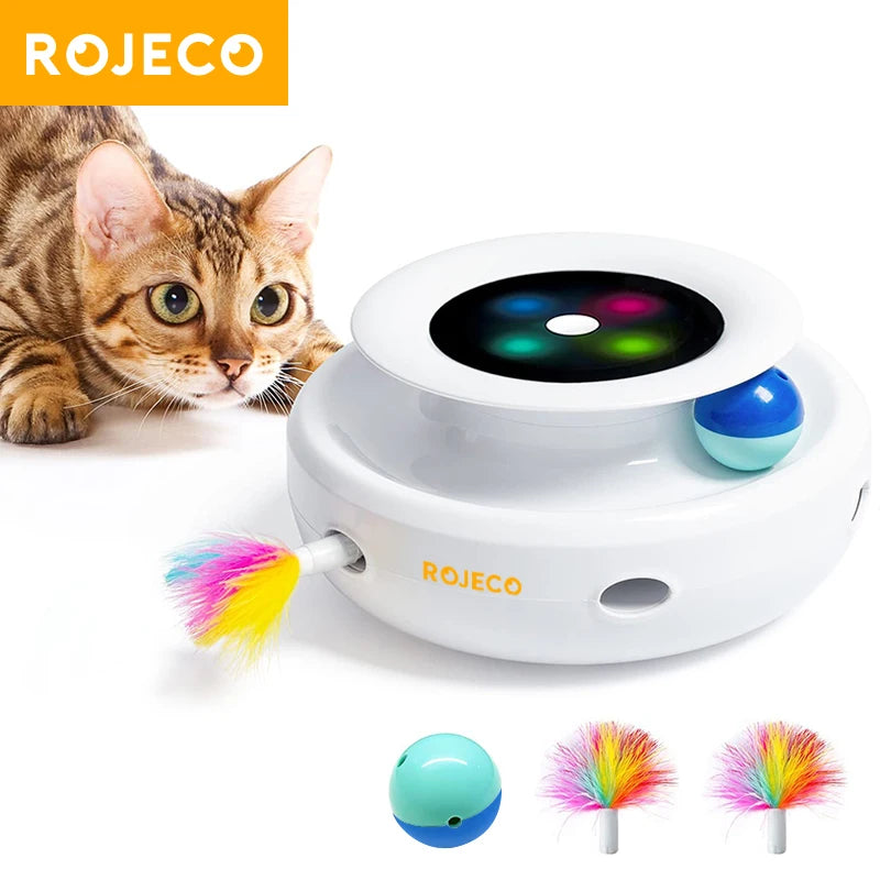 ROJECO 2-in-1 Smart Pet Toy Set with Automatic Feather and Rolling Ball