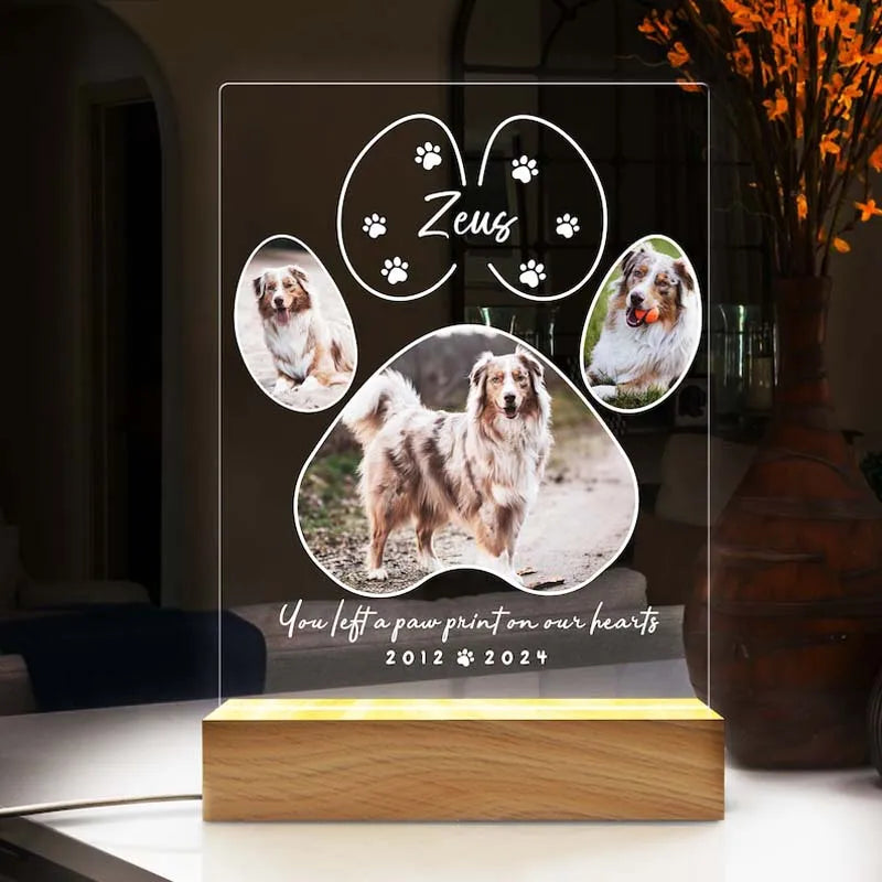 Custom Pet Photo Night Light, Personalized Acrylic Plaque for Dog and Cat Memorial Gifts