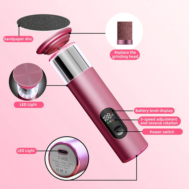 Electric Callus Remover for Feet, Rechargeable Pedicure Tool with Replacement Discs