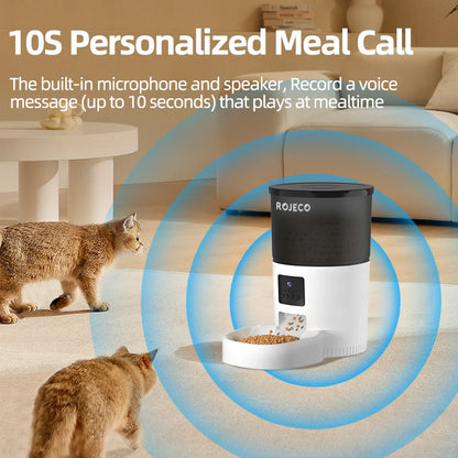ROJECO Automatic Cat Feeder with Camera, Smart Pet Food Dispenser with Voice Recorder & Remote Control - Bond Well Supplies