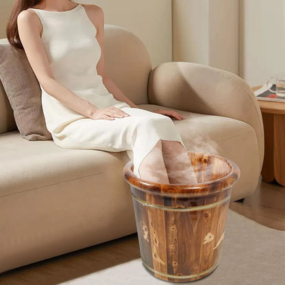 Wooden Foot Bath Bucket with Lid, Foot Soaking Tub & Pedicure Basin for Home Spa, Brown