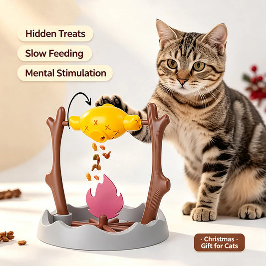 Campfire BBQ Interactive Cat Toy, Rolling Treat Dispenser, Food Puzzle & Chew Toy for Kittens & Cats - Bond Well Supplies