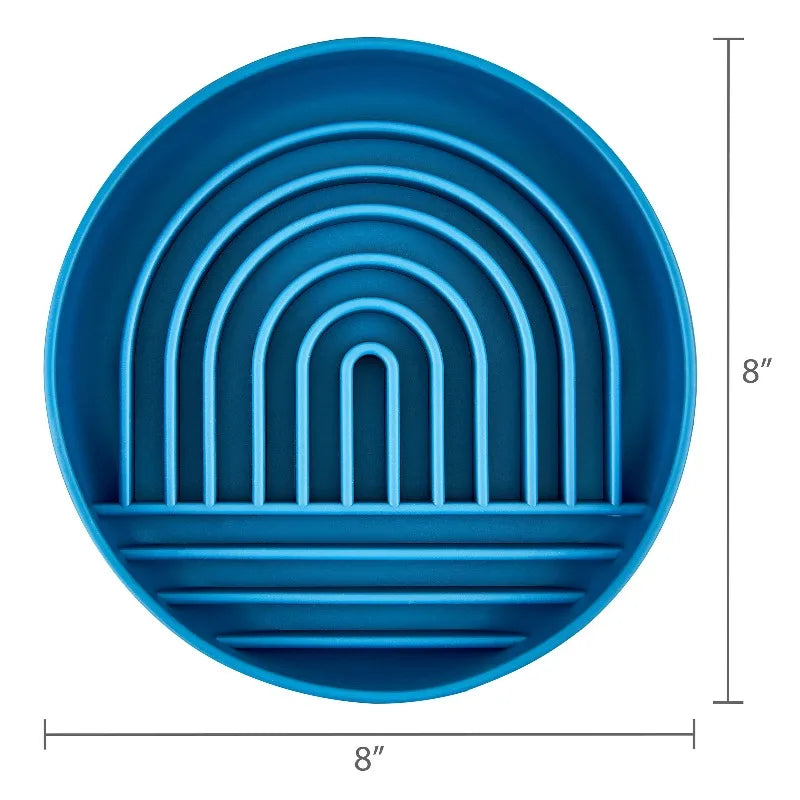 Silicone Pet Slow Feeder Bowl, Blue Rainbow Design for Dogs & Cats - Bond Well Supplies