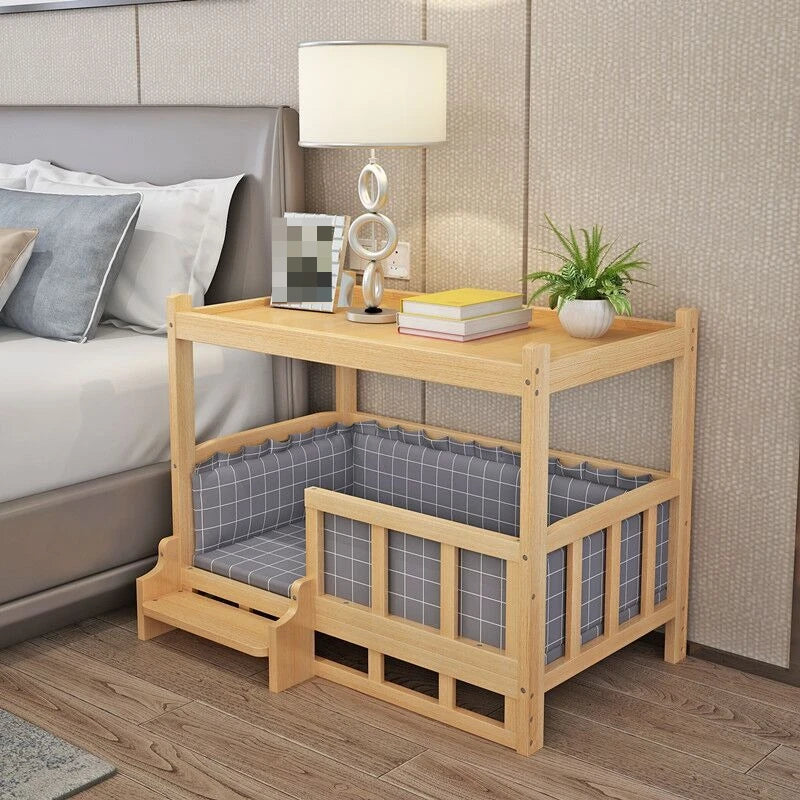 Wooden Pet Bed with Side Table, Stylish Sleeping & Resting Furniture for Medium & Large Dogs - Bond Well Supplies