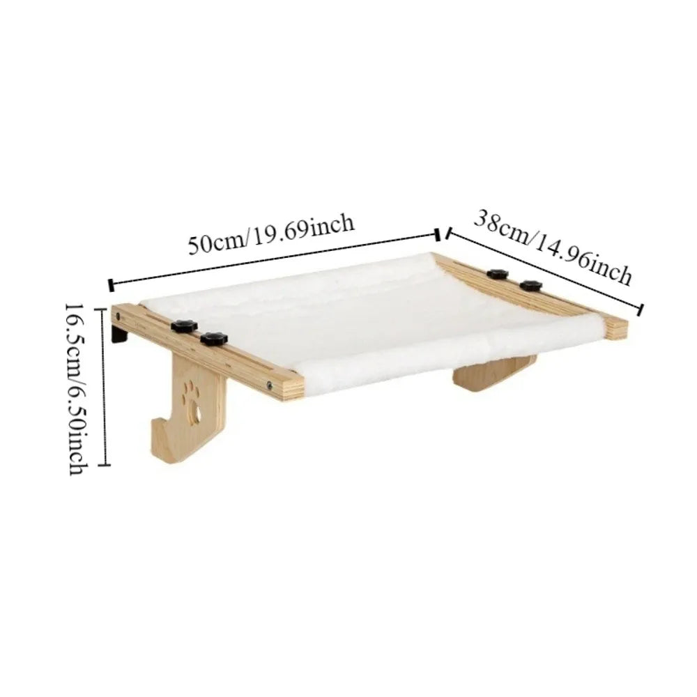 Cat Window Hammock, Durable Wooden Frame Hanging Bed with Paw Print Design for Indoor Cats - Bond Well Supplies