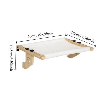 Cat Window Hammock, Durable Wooden Frame Hanging Bed with Paw Print Design for Indoor Cats - Bond Well Supplies