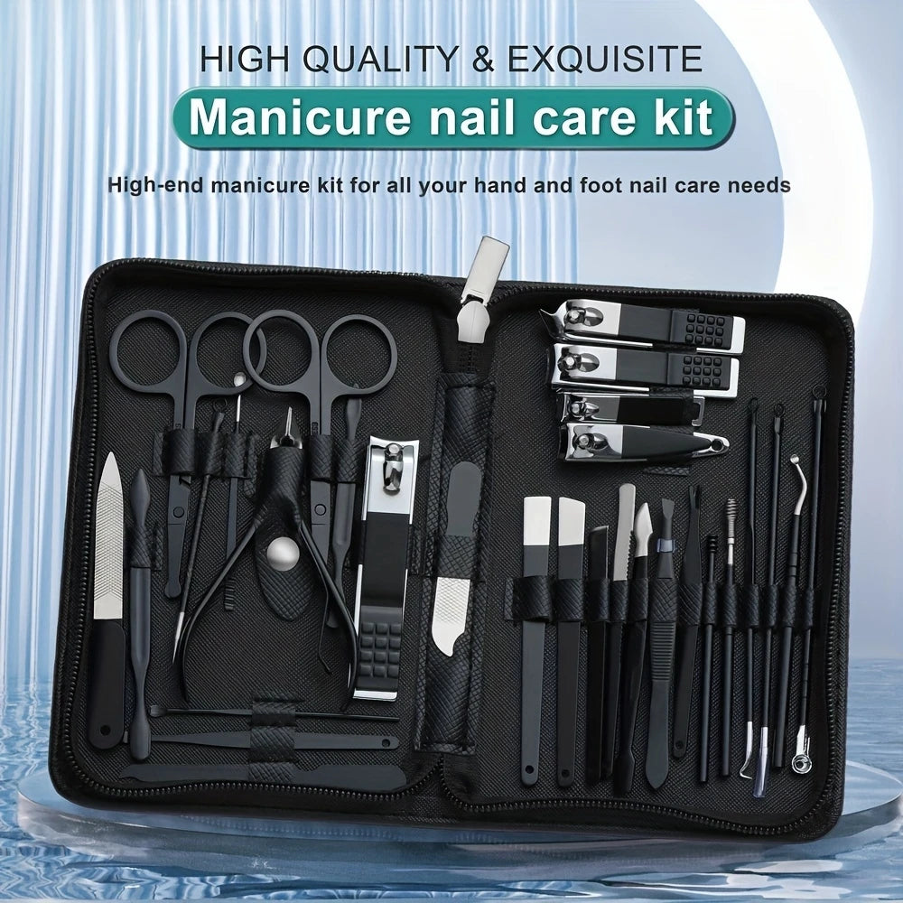 Complete 30-Piece Nail Clipper Kit, Stainless Steel Manicure & Pedicure Tools with Portable Travel Grooming Case - Bond Well Supplies