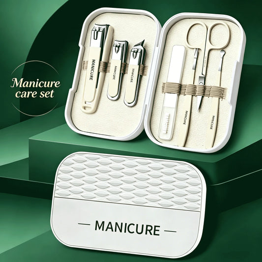 7-piece manicure set - stainless steel nail clippers for cuticle trimming and foot care tools - dead skin scissors for cleaning - Bond Well Supplies