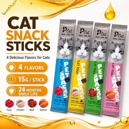 Cat Treat Snack Sticks, Soft Chews, 15g Pack, Assorted Tuna, Chicken, Beef & Salmon Flavors - Bond Well Supplies