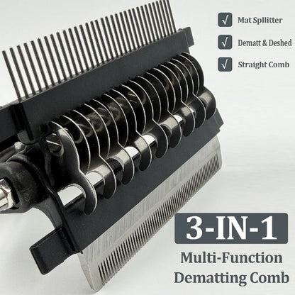 Double-Sided Pet Grooming Brush, 3-in-1 Deshedding Comb & Fur Detangling Knot Cutter for Dogs and Cats