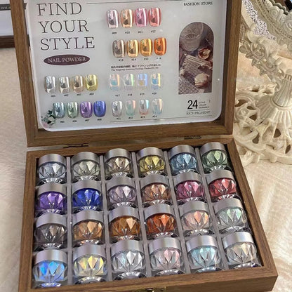 High-End Nail Art Set with 24 Mirror Powder Colors and Ultra-Fine Glitter Effects