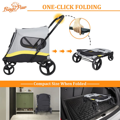 Foldable Dog Stroller for Small to Large Dogs, 4-Wheel Pet Jogging Carriage with Breathable Visible Mesh