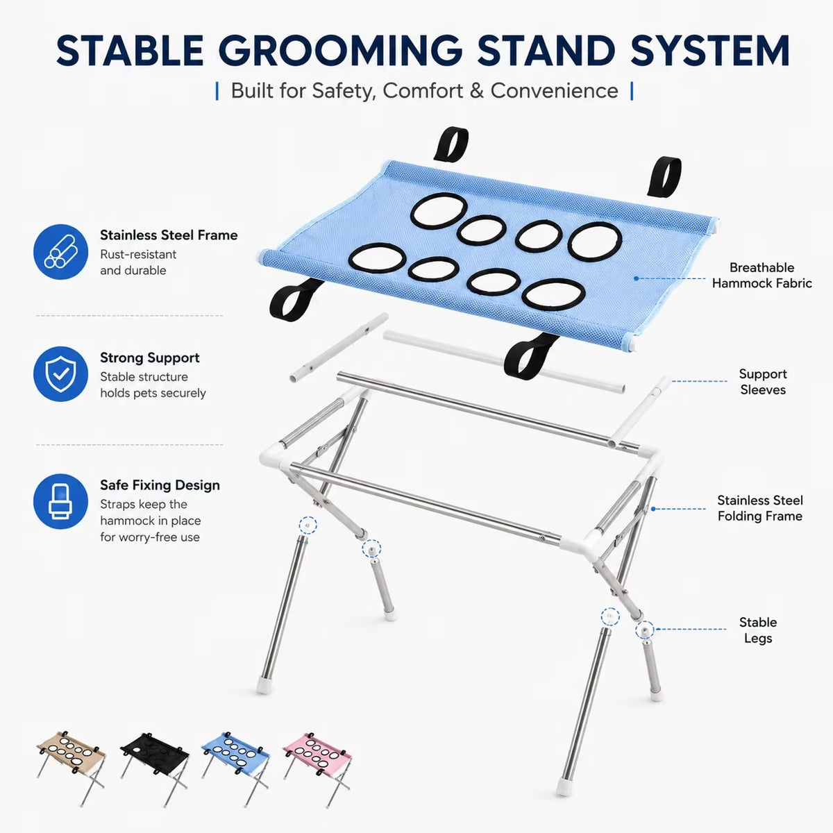 Pet Grooming Hammock Stand, Breathable Foldable Restraint Table for Home Nail Clipping - Bond Well Supplies