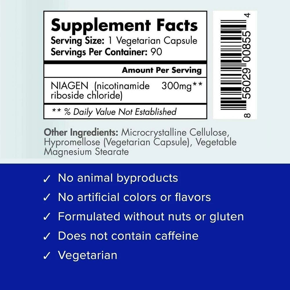 TRU NIAGEN NAD+ Supplement, 300mg Niagen, Cellular Energy Support, 90 Capsules