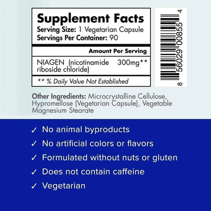 TRU NIAGEN NAD+ Supplement, 300mg Niagen, Cellular Energy Support, 90 Capsules