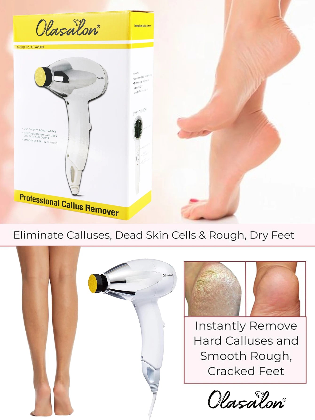 OLASALON Electric Foot Callus Remover, Waterproof Pedicure Tool Set, 110V US Plug