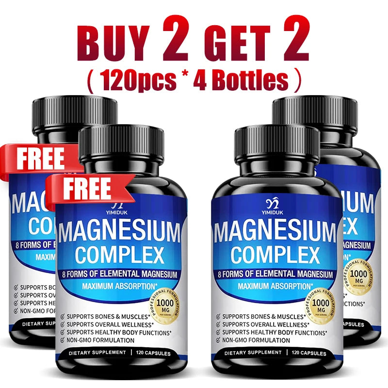 Magnesium Capsules with Glycinate, Malate & Citrate Blend for Muscle, Bone and Sleep Support