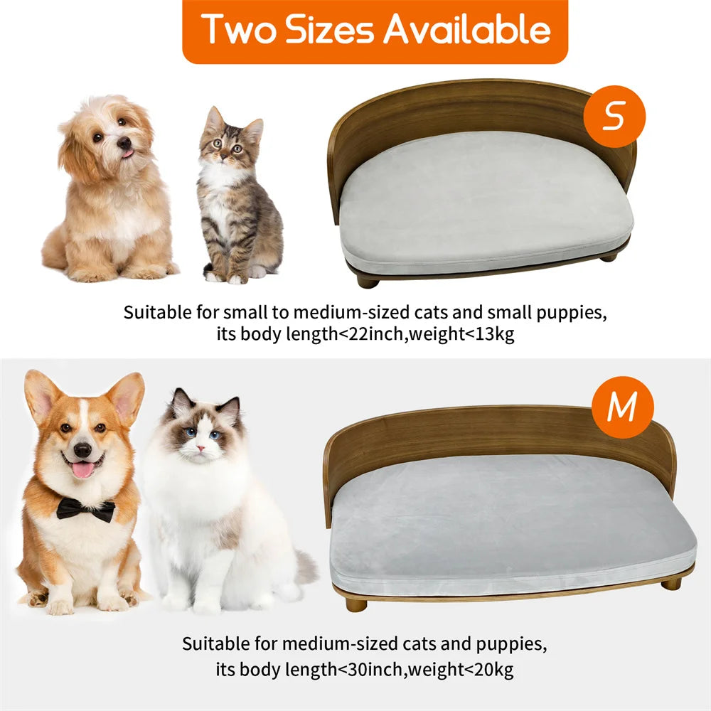 Wooden Pet Couch Bed, Elevated Small Dog Sofa with Comfortable Cushion for Puppies & Kitte - Bond Well Supplies