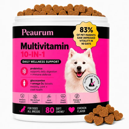 Peaurum 10-in-1 Multivitamin Chewable Tablets for Dogs, Chicken Flavor, 80 Count