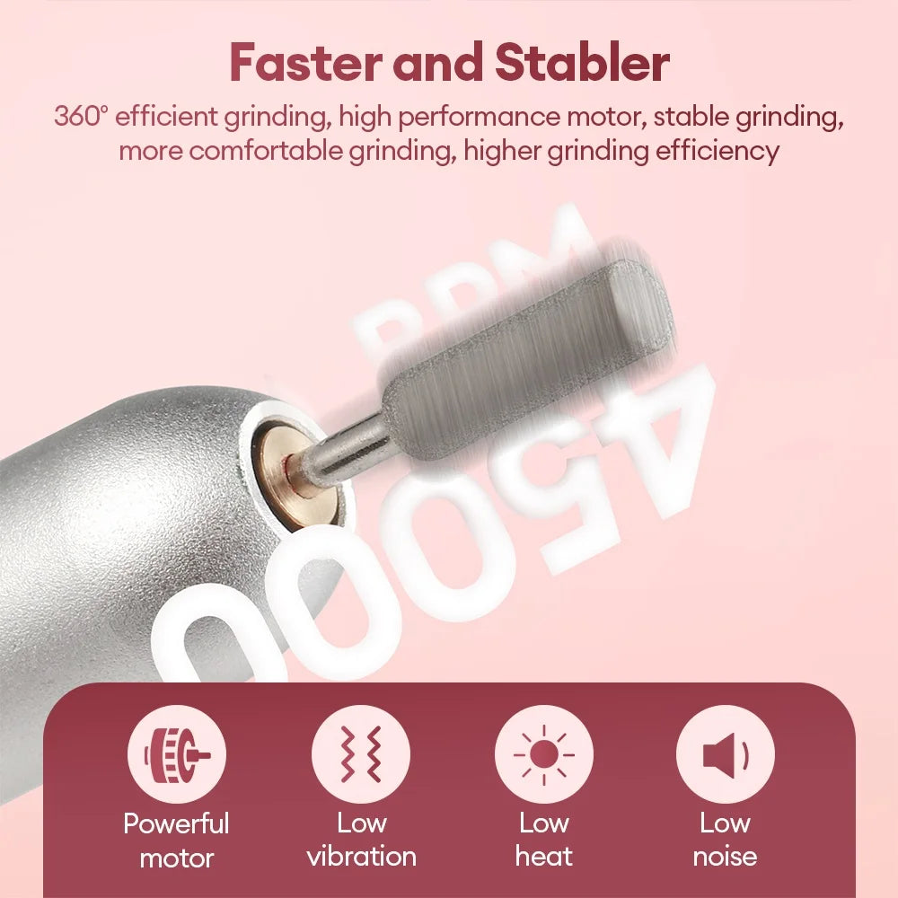 Rechargeable Nail Drill Machine, 45000RPM Portable Electric Nail File for Salon & Home Use - Bond Well Supplies