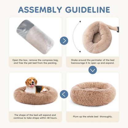 Cozy Round Plush Dog & Cat Bed, Faux Fur Cuddler with Non-Slip Base, Machine Washable Indoor Pet Bed