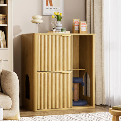 Multi-Functional Cat Litter Cabinet with Cat Tree, Hidden Litter Box Enclosure, Dual Doors & Storage Shelves for Home