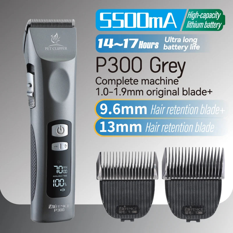 Fenice Professional Cordless Pet Hair Clipper, Rechargeable Low-Noise Grooming Trimmer & Shaver Kit