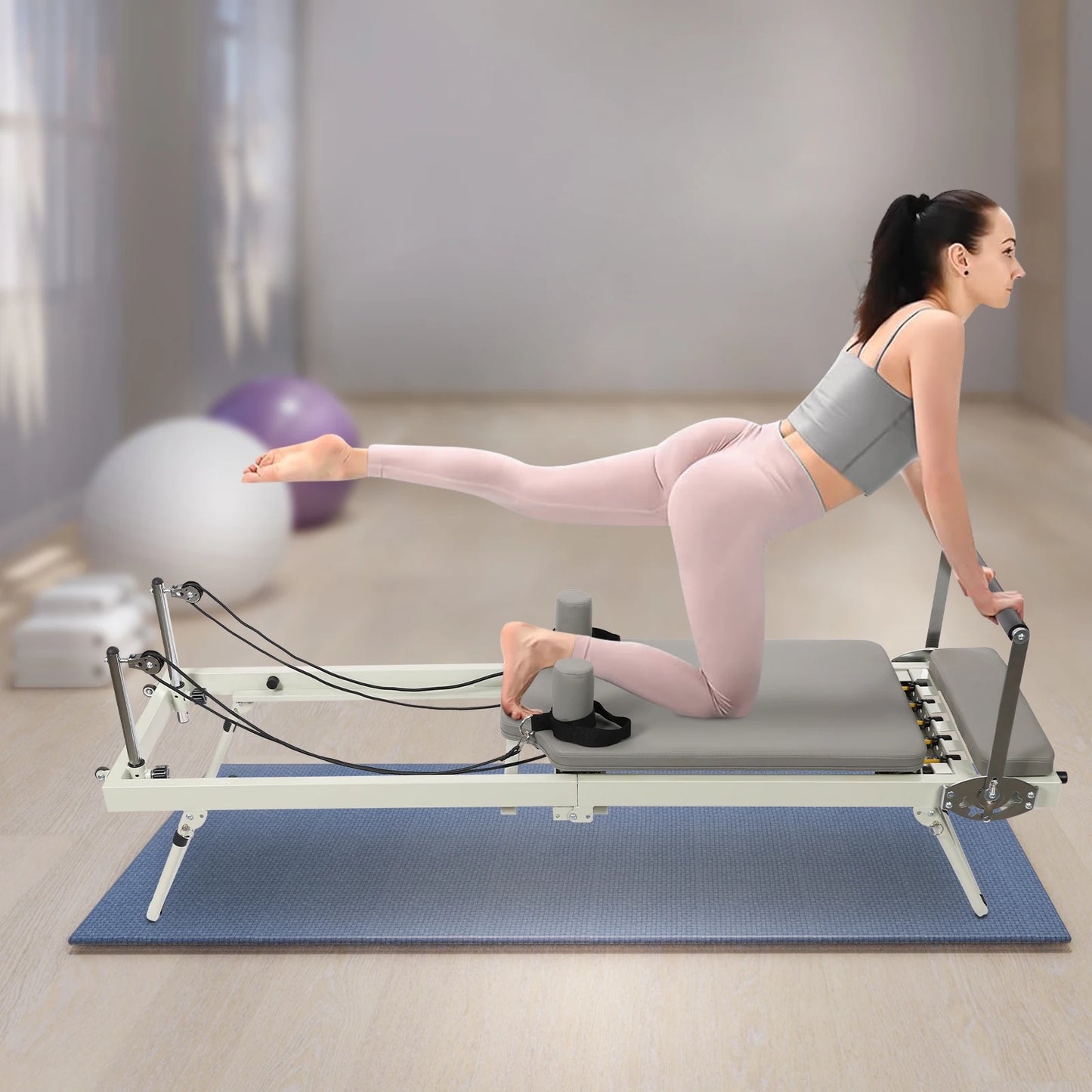 Multifunctional Foldable Pilates Reformer Machine, 120 kg Capacity, Home Yoga & Fitness Exercise Equipment