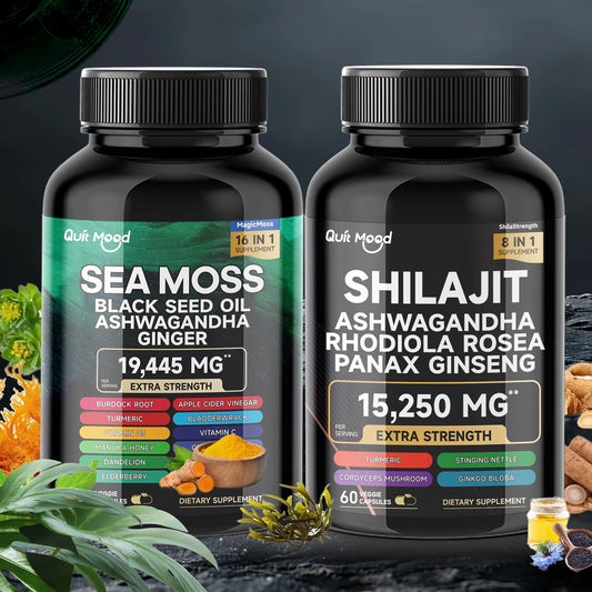 High-Potency Sea Moss & Shilajit Vitality Combo, Ashwagandha, Turmeric, Burdock, Ginger & Vitamin C - Bond Well Supplies
