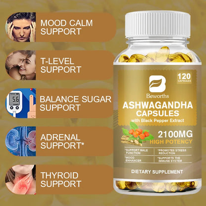 BEWORTHS Ashwagandha Root Extract Capsules for Sleep Support, Stress Relief and Mood Balance