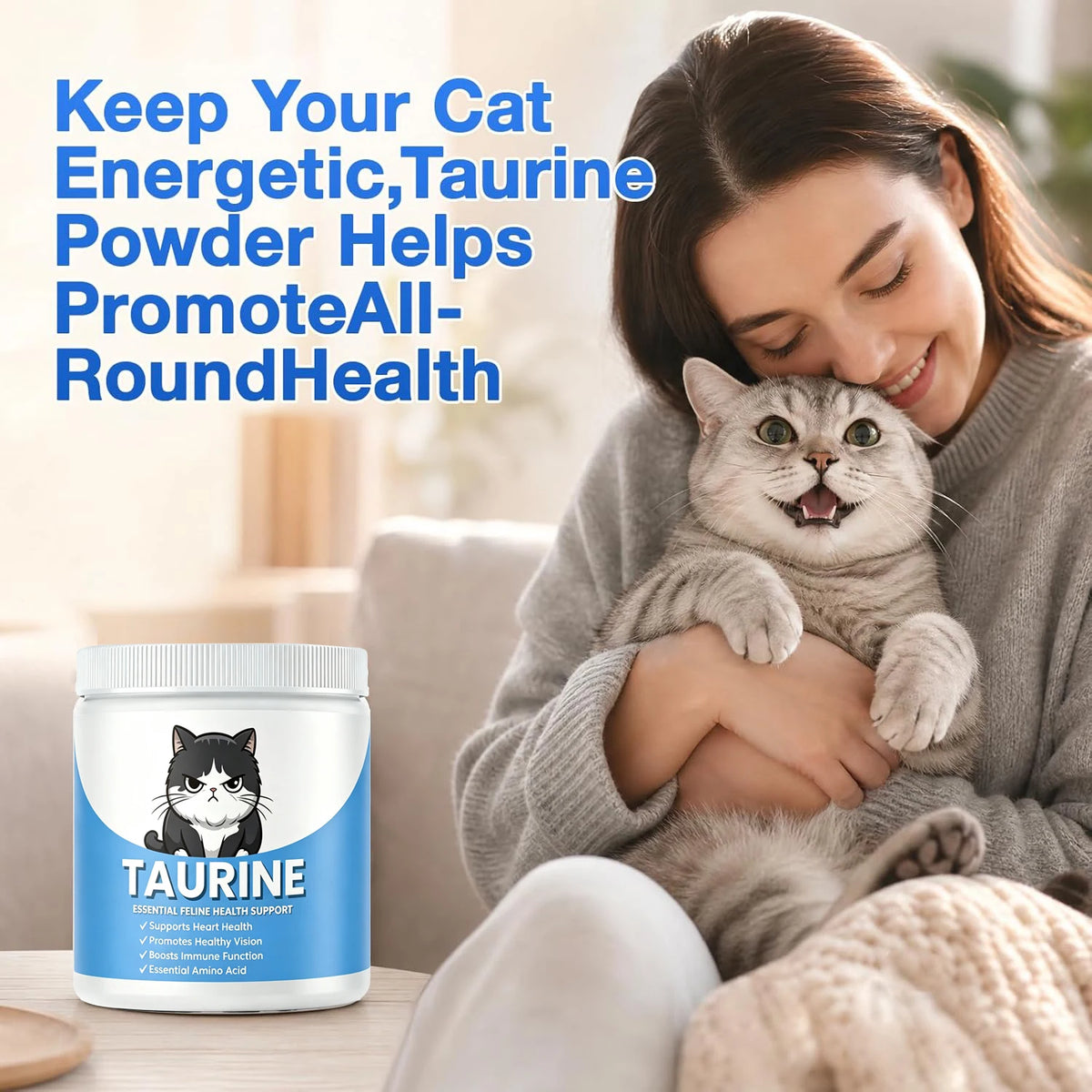Cat Taurine Supplement Powder, Amino Acid Support for Heart & Vision Health, 100 Grams - Bond Well Supplies