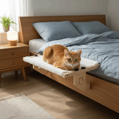 Cat Window Hammock, Durable Wooden Frame Hanging Bed with Paw Print Design for Indoor Cats - Bond Well Supplies